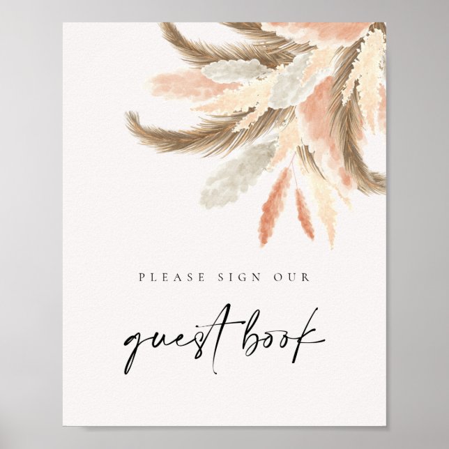 Gold Pampas Grass Guest Book Wedding Sign C100 (Front)