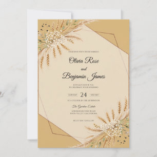 Gold Pampas Wheat Eucalyptus Wedding Invitation