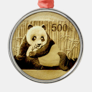 Gold panda coin metal ornament