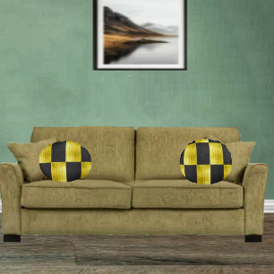 Gold-Paneled-Black-IV Round Cushion