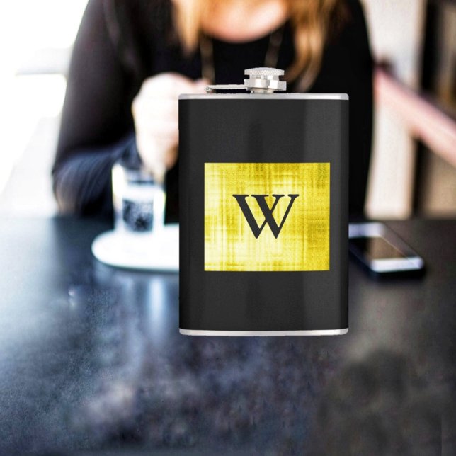 Gold Panelled Black-II Hip Flask (With geometric design, and elegance, this Gold Paneled Black-II Flask, also, offers personalization!)