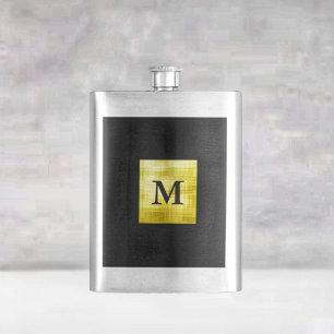 Gold Panelled Black-II Hip Flask