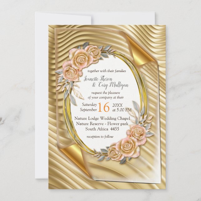 Gold paper with Elegant Roses  Invitation (Front)