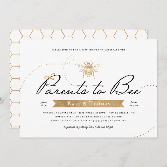 Gold Parents to Bee Baby Shower Invitation (Front/Back)