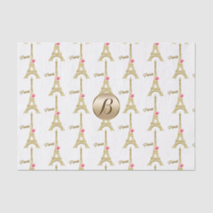 Gold Paris Eiffel Tower Monogram Modern Party Tissue Paper