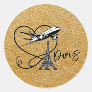 Gold Paris Passport  Classic Round Sticker
