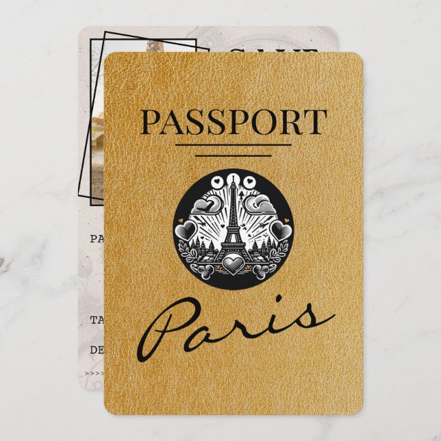 Gold Paris Passport Save The Date (Front/Back)