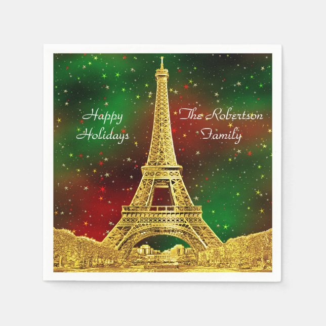 Gold Paris Skyline #2 Christmas Starry Napkin (Front)