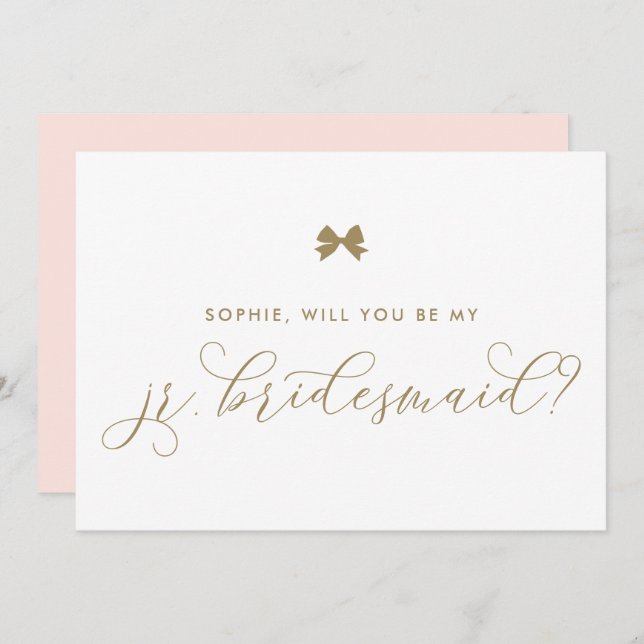 Gold Parisian Bow Will You Be My Jr. Bridesmaid Invitation (Front/Back)