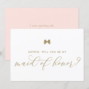 Gold Parisian Bow Will You Be My Maid of Honour Invitation