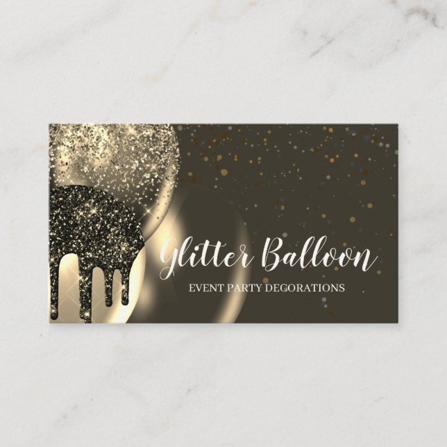 Gold Party Decor Event Plan Birthday Balloon Business Card (Front)