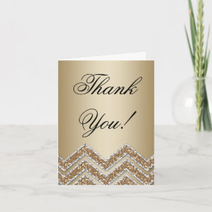 Gold Party Thank You Card Chevron Glitter