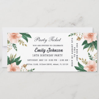 Gold party ticket invitations
