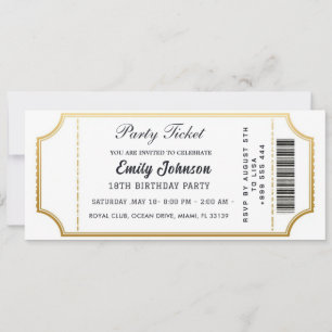 Gold party ticket invitations