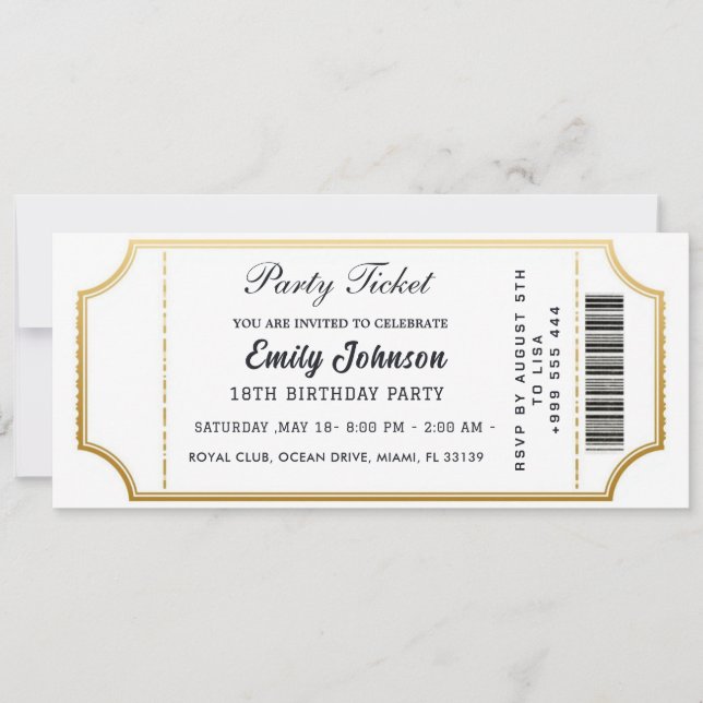 Gold party ticket invitations  (Front)