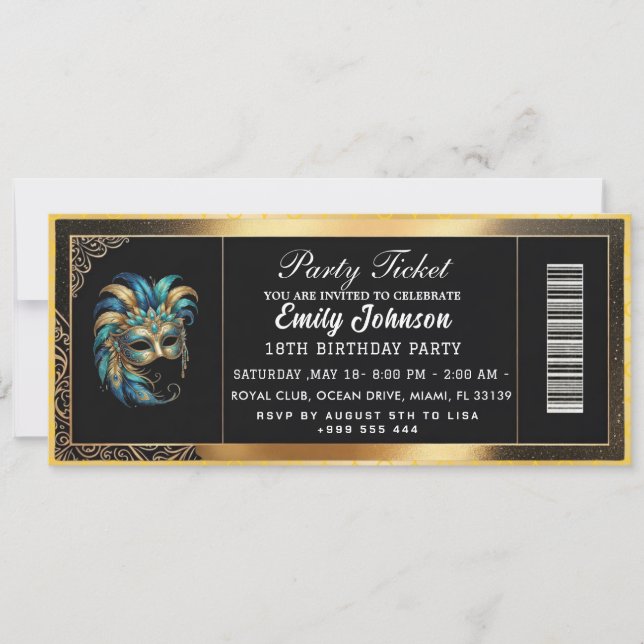 gold party ticket invitations 2026 (Front)