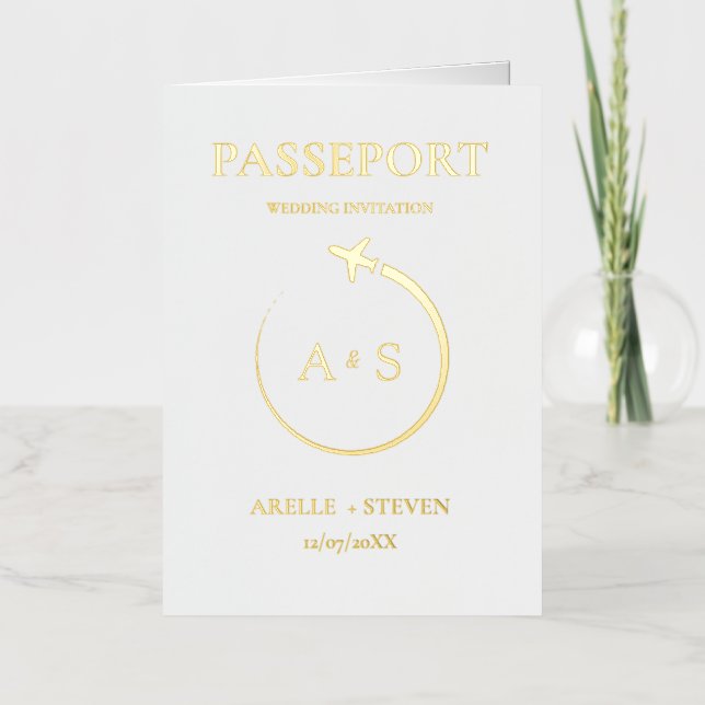 Gold Passport Wedding Invitation  (Front)