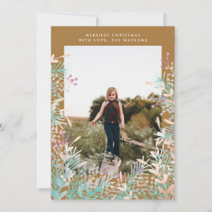 Gold Pastel Berries Christmas Holiday Photo Card