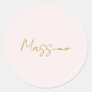 Gold & Pastel Color Calligraphy Elegant Plain Name Classic Round Sticker