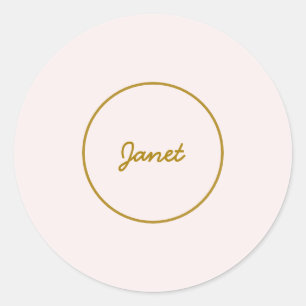 Gold & Pastel Colour Calligraphy Elegant Plain Nam Classic Round Sticker