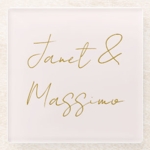 Gold & Pastel Colour Calligraphy Elegant Plain Nam Glass Coaster