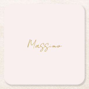 Gold & Pastel Colour Calligraphy Elegant Plain Nam Square Paper Coaster