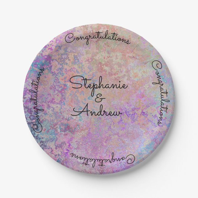 Gold Pastel Marble Party Paper Plates (Front)