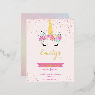 Gold Pastel Modern Unicorn Birthday Invitation