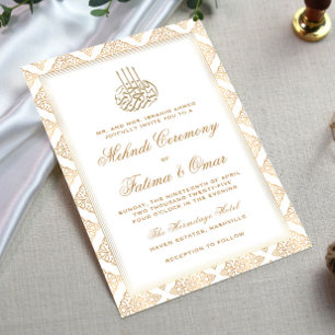Gold Pattern Ornate Cream Islamic Mehndi Ceremony Invitation