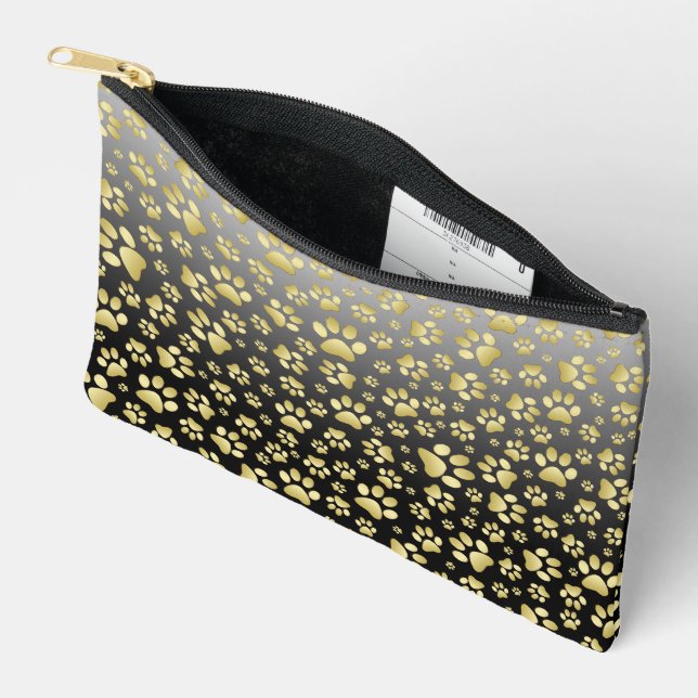 Gold pattern paws on gradient background accessory pouch (Open)