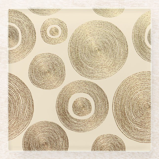 Gold pattern: shiny abstract luxury design glass coaster (Front)