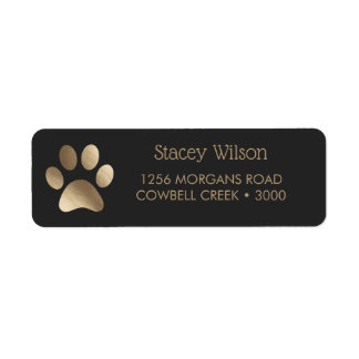 Gold Paw Print Logo On Deep Charcoal Return Address Label