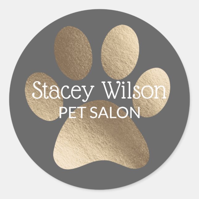 Gold Paw Print Logo On Grey Product Label (Front)