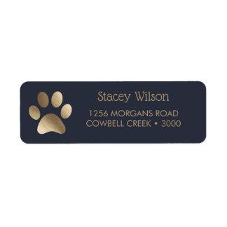 Gold Paw Print Logo On Rich Navy Blue Return Address Label