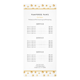 Gold Paw Prints Professional Pet Salon Services Rack Card