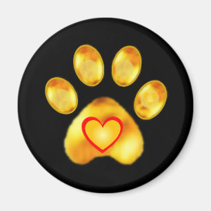 Gold Paw with Heart on Black Magnet