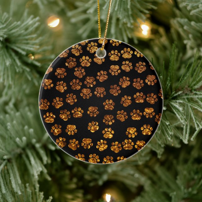 Gold Paws, Glitter Paws, Gold Glitter, Dog Paws Ceramic Ornament (Tree)