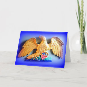 gold peace eagle on blue greeting card