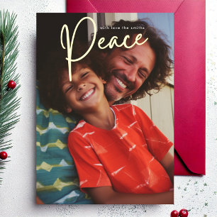 Gold Peace Elegant Religious Photo Foil Holiday Card
