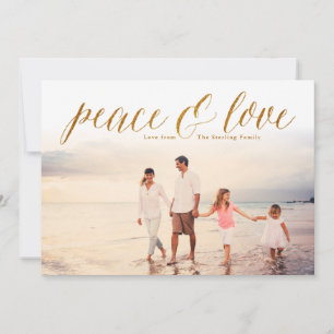Gold Peace & Love Glitter Look Photo Card