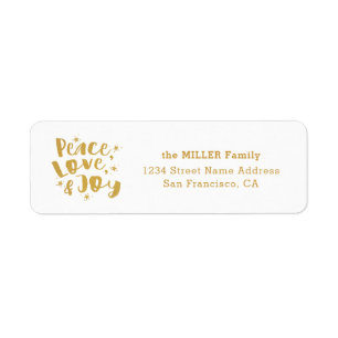 Gold Peace Love Joy Holiday Family Return Address Label