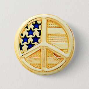 Gold Peace Sign 6 Cm Round Badge