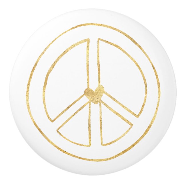 Gold Peace Sign Heart Ceramic Knob (Front)