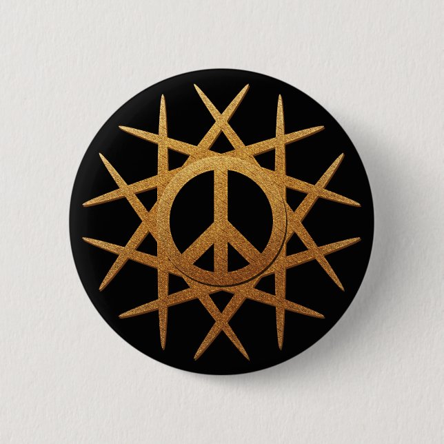 GOLD PEACE SIGN PATTERN 6 CM ROUND BADGE (Front)
