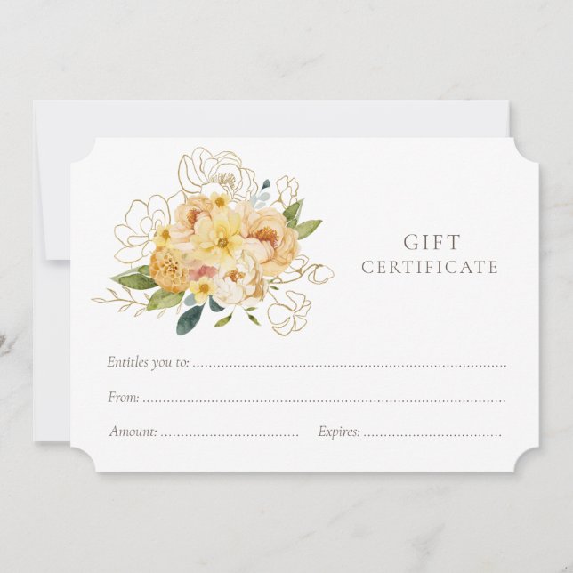 Gold Peach Bouquet Shop Gift Certificate Template (Front)