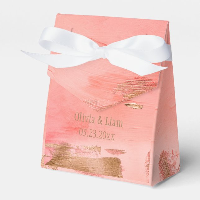 Gold Peach Melon Abstract Name Modern Wedding Favour Box (Front Side)