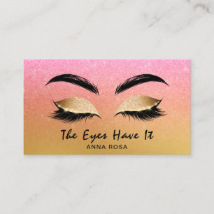 *~* Gold Peach Pink Girly Lashes Extensions Brows Business Card