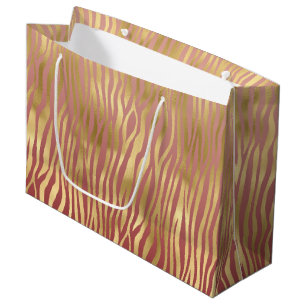 Gold Peach Red Zebra Stripes Large Gift Bag