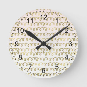 Gold Peach Squiggle Round Clock