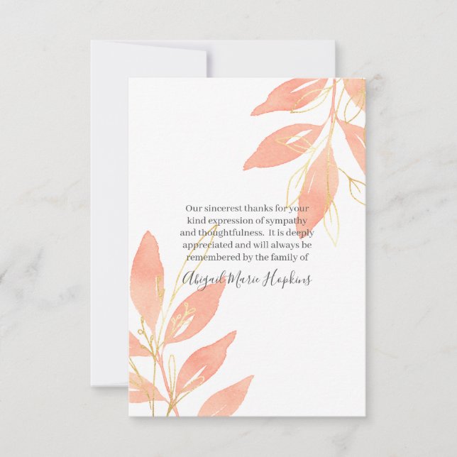 Gold Peach Watercolor Floral Thank You Bereavement (Front)